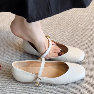 新品 實拍 娃娃鞋 瑪麗珍鞋 平底鞋 大尺碼 真皮法式一字扣單鞋女春秋新款軟底小皮鞋芭蕾風鞋瓢鞋