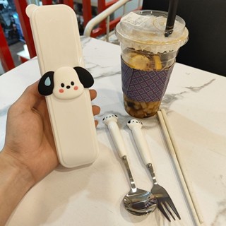 ✨新店促銷☜桃園出貨✨【店鋪熱銷】可愛ins勺子筷子套裝叉子高顏值三件套兒童學生便攜餐具收納盒