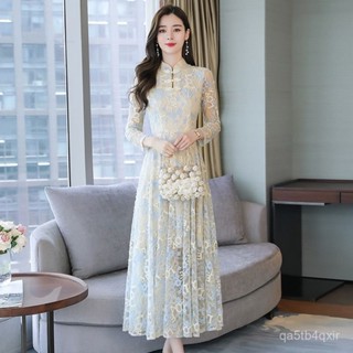 🔥新中式長袖洋裝女 改良旗袍 中國風連衣裙 復古春秋2025新款 中老年女民族風宴會洋裝無開衩旗袍如意襟改良版連衣裙