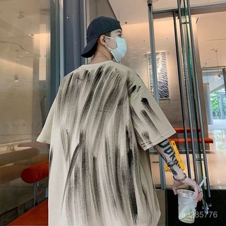 【時尚男裝】美式復古華夫格塗鴉設計男生短袖夏季薄款潮流寬鬆百搭五分半袖