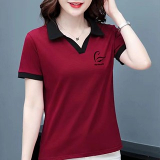 純棉夏季翻領女士T恤新款休閒時尚短袖中年媽媽裝POLO衫大碼襯衫