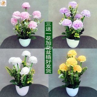 🪴模擬綠植🪴【成品出貨】假花客廳模擬盆栽小盆擺件室內飯店裝飾花乾花套裝塑料盆康乃馨花