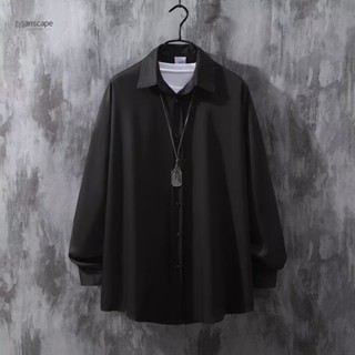 M-8XL 韓版基本款襯衫男 大尺碼男裝 休閒寬鬆白色長袖襯衫 素色襯衫 春秋季薄外套 男生商務襯衫Manscape