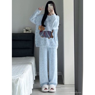 🔥現24H出庫🔥珊瑚絨睡衣女冬季日係ins甜美可愛加厚長袖半邊絨少女家居服套裝 JLPI