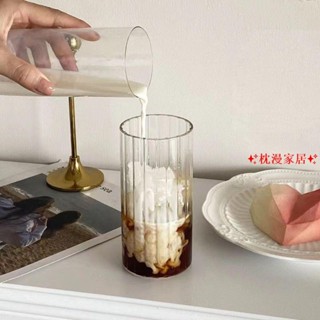 桃園出貨 直條紋玻璃杯 ins冰咖啡杯 耐高溫玻璃杯 水杯 牛奶杯 飲料杯 網紅冷飲杯 高顏值飲品杯
