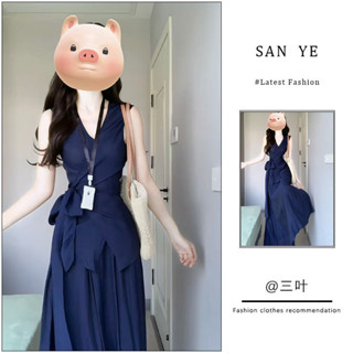 ⚡桃園出貨🚗 【優選好物】套裝女2025春夏新款法式氣質V領無袖收腰係帶上衣高腰顯瘦半身裙