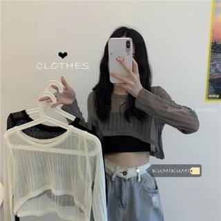 夏季上衣女 罩衫防曬衫心機鏤空薄款透視防曬T恤女春季韓版寬松短款露臍針織衫上衣防曬衣女 罩衫夏季T恤