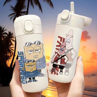 精品 卡通水杯 水杯 杯子🎀潮裝派大星帶吸管保溫杯女生高顏值可愛學生隨行大容量不銹鋼水壺