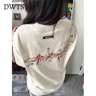 [DWTS🌸]100%純棉美式復古短袖t恤女2025夏季新款學生寬松印花半袖上衣潮男女衕款 親膚舒適