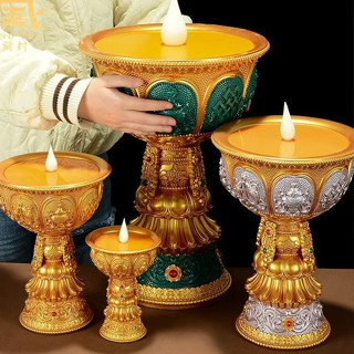 LED電子酥油燈 家居八吉祥雕花充電燈座 佛教兩用無煙長明燈 蠟燭臺電子 佛具用品臺灣出貨⚡