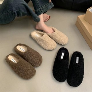 女鞋✨免運 實拍 上新✨ 懶人 休閒 涼拖鞋羊羔毛毛拖鞋女外穿新韓版平底懶人穆勒鞋加絨包頭半拖