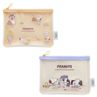 嘻嘻日貨🐾 現貨 日本正版 史努比 透明拉鍊 小物包 M號 SNOOPY 扁平 PVC 收納袋 文具收納 鉛筆盒 化妝包