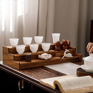 【玉茗軒】胡桃木桌上桌麵置物架 收納 實木伸縮杯架 展示架 小型階梯茶具架 實木杯架 茶壺展示架 陳列架 桌上展示架