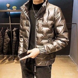 【小妍的賣場】羽絨服 外套 亮麵輕薄羽絨棉男短款冬季新款韓版潮流加厚保暖立領男士外套潮
