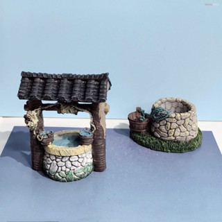 【限時特惠】【1740人收藏】石頭井擺件屋簷軲轆打水中式古代迷你建築模型微景觀花盆多肉沙盤 園藝裝飾