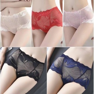 Luzi🎀大尺碼內褲 50-85KG可穿 女士性感蕾絲鏤空透氣內褲 中腰提臀舒適三角褲 時尚刺繡純棉襠女士網紗內褲