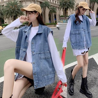 Luzi🍀M-3XL大尺碼外套大尺碼馬甲女春裝新款百搭牛仔馬甲寬鬆韓版原宿風無袖外套上衣