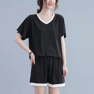 Luzi🎀大尺碼 家居服 睡衣套裝 冰絲睡衣套裝 兩件式睡衣套裝 女裝睡衣女夏薄款寬鬆短袖短褲居家服二件套裝