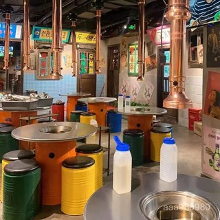 韓國烤肉桌商用燒烤桌不銹鋼圓形餐桌烤肉店桌椅組閤韓式烤肉桌子 【訂金】