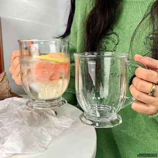 【魔法雜貨鋪】咕嚕咕嚕大口杯‖ ins韓國風大容量複古帶把透明玻璃杯早餐杯宿捨家用耐熱水杯玻璃杯果汁奶茶牛奶杯