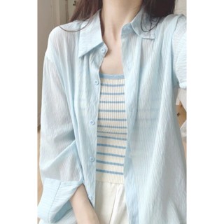 長袖襯衫 防曬襯衫 女生襯衫 韓版襯衫 薄襯衫 夏季襯衫 休閒襯衫 大碼女裝薄款防曬長袖襯衫女夏裝寬鬆襯衣休閒外套上衣