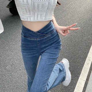 ♡臺灣出貨+可開發票♡不對稱牛仔褲喇叭褲女牛仔牛仔褲褲子女 2025 高腰喇叭打底褲緊身復古熱銷韓版♡熱銷♡