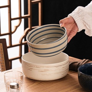 桃園發貨【店鋪熱銷】日式高腳麵碗複古風陶瓷餐具沙拉碗大號米飯碗家用麵湯碗圓碗
