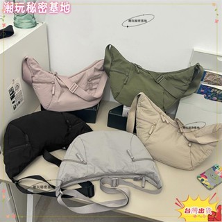 ❤ 臺灣熱銷❤韓風大容量尼龍布可防水女包牛角包 男女同情侶包 多功能腰包胸包可放平板斜揹包百搭素色簡約學生包