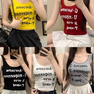 臺灣出貨[DWTS]港貨美式字母辣妹印花打底吊帶運動款修身外穿胸墊上衣罩杯小可愛 背心內衣 內搭小可愛