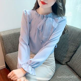 新店超好賣💋【6292人收藏】蝴蝶結長袖雪紡襯衫秋2025年新款顯瘦百搭上衣時尚洋氣小衫女 YOJD