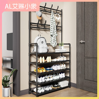 AL簡易落地衣帽架鞋架一體組閤家用鞋帽架臥室客廳掛衣架鞋架子