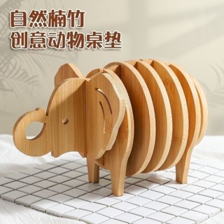 [環保竹材質]竹製餐盤墊動物隔熱墊創意防水防油餐桌墊裝飾擺件家用碗墊杯墊
