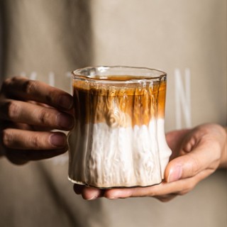 🌝臺灣出貨🌝冰美式咖啡杯 高硼矽玻璃透明耐熱單層杯 牛奶咖啡杯樹皮紋玻璃杯