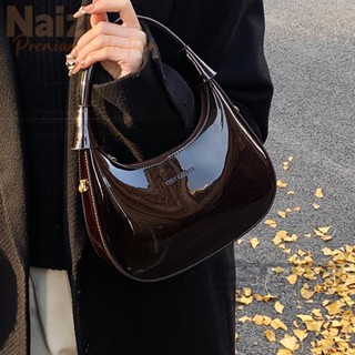 新竹出貨♕時尚漆皮腋下新月包包女2025新款洋氣小眾百搭斜挎包複古通懃小包韓國真皮尼龍斜揹包側揹包水餃包半月包腋下包