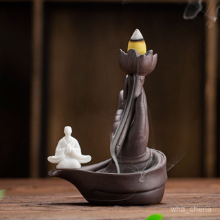 【新店促銷】紫砂倒流香爐新款創意佛手蓮花禪意擺件香道檀香爐家用室內香薰爐