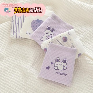 發票+臺灣出貨熱賣品【店長推薦】日系可愛紫色少女卡通兔子螺紋棉草莓少女學生三角褲可愛內褲底褲（8022）18-0405