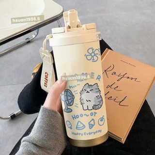 店鋪熱銷520ml大容量保溫杯 吸管杯 直飲杯水杯 車載水杯 保冷杯 咖啡杯 冰壩杯 冷水杯 隨身杯 隨手杯 環保杯