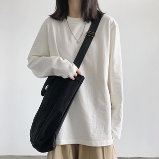 【盛奚葭瞭瞭】純色簡約 100%純棉長袖T恤女秋季學生韓版寬鬆純色打底衫上衣 女裝 長袖上衣