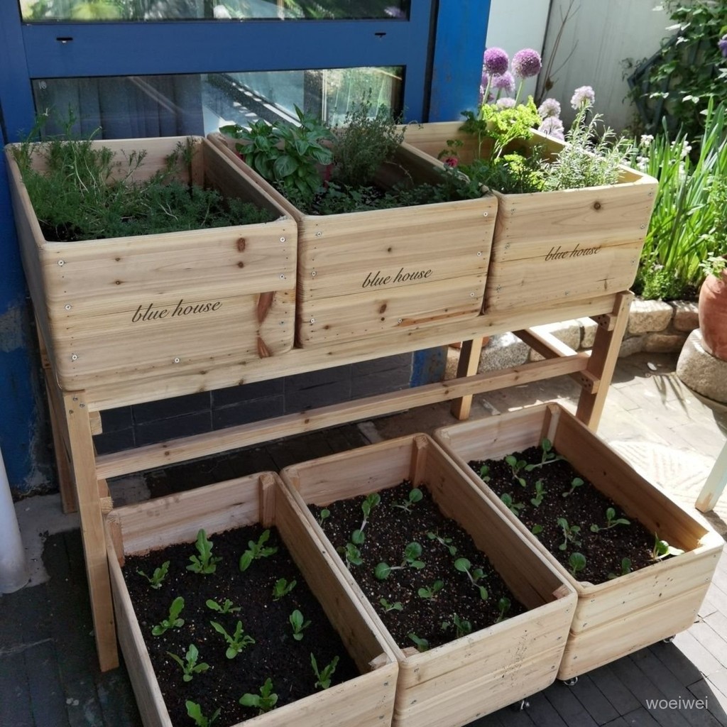 原木種菜盆正方形天臺木箱陽臺種植箱杉木種菜神器定製精選木花盆