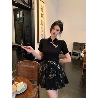 Luxi❤大碼女夏裝新中式國風穿搭短袖上衣微胖mm顯瘦馬麵半身裙兩件套裝