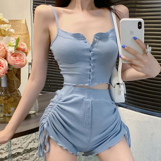 Good✨休閒時尚套裝女夏季性感露背吊帶背心上衣+高腰抽繩短褲子兩件套