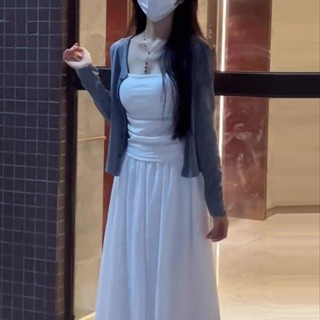 Tianx✨溫柔風開衫白色背心套裝女春秋季新款慵懶風韓係休閒半身裙三件套