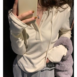 【XL~8XL】大尺碼連帽長袖T恤 女生秋季內搭修身顯瘦 短款打底衫 小眾別致上衣 元氣衣研所