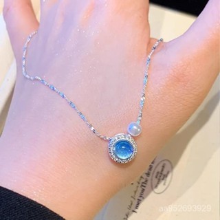 💎金福源珠寶💎銀法式海藍寶淡水珍珠項鏈女ins小眾設計感百搭氣質鎖骨鏈禮物純銀吊墜 純銀項鍊 純銀串珠 銀飾 銀