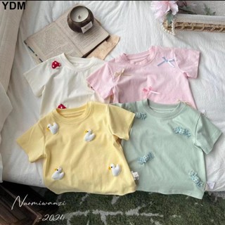 YDM 【80-130碼】女童上衣 兒童短袖 童裝女 兒童夏季衣服 女童夏季短袖立體寶寶純棉百搭韓版上衣洋氣