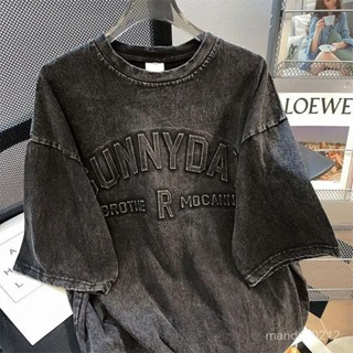 【簡約男裝】夏季美式複古風水洗做舊t恤女中性風寬鬆百搭國潮流短袖男情侶款 KOWW