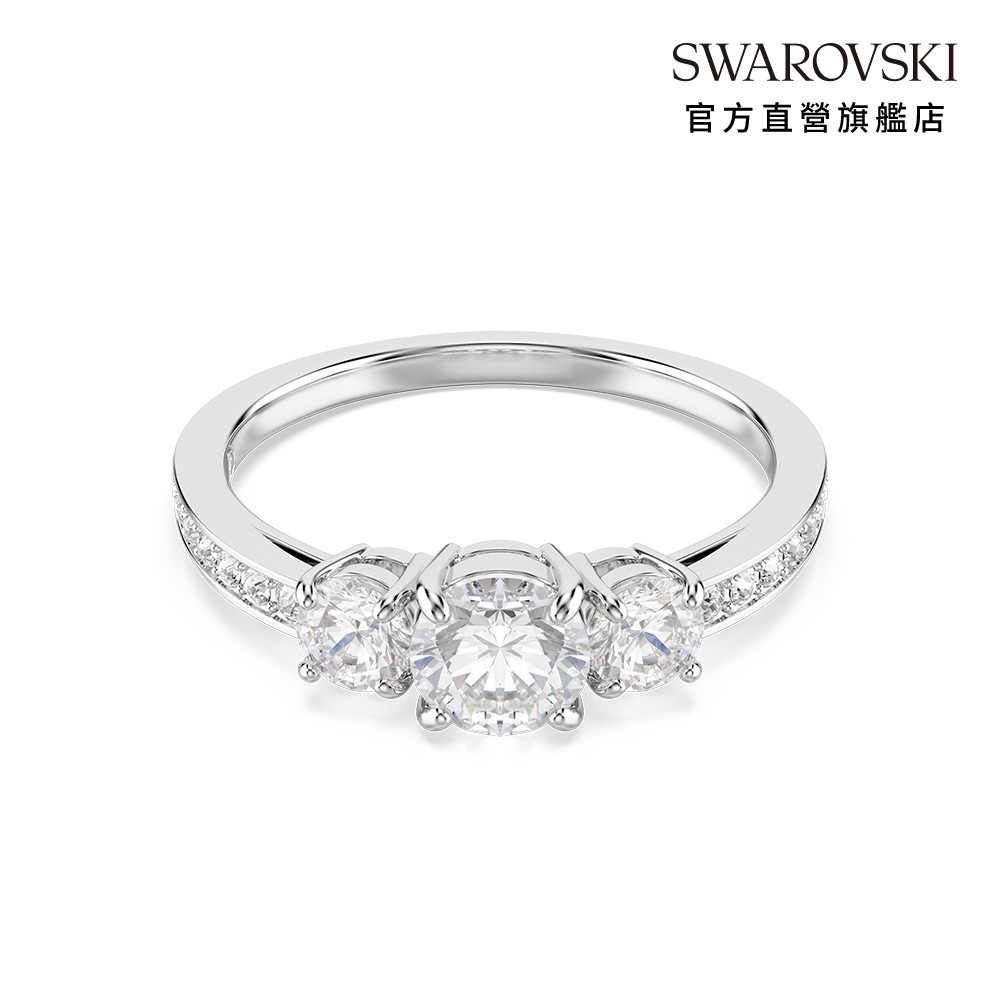 【施華洛世奇SWAROVSKI】Stilla Attract 戒指 圓形切割 白色 銀色調潤飾 水晶 禮物 官方直營