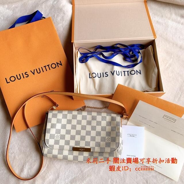 米莉二手 LV 路易威登 FAVORITE MM n41277 斜背包 肩背包 棋盤格 白色 棕色 老花 麻將包