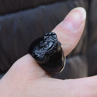 黑曜石 開運 招財🔥復古風 復古黑曜石 貔貅扳指 男士指環 霸氣大拇指 黑色潮 戒指 招財轉運🙏🏻過爐開光