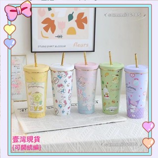 📣免運+發票📣ins304不鏽鋼吸管杯 可愛庫洛米布丁狗美樂蒂水壺 大容量真空咖啡杯 卡通車用保溫杯 卡通水杯📣送